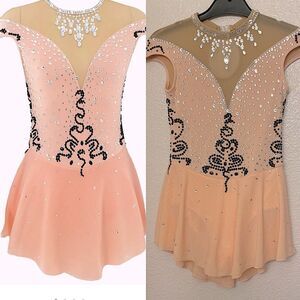 Custom solo dance ice skating lyrical ballet costume pink rhinestoned dress LC